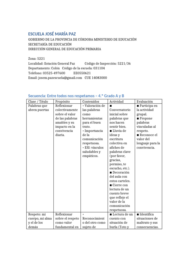 Actividades de Respeto y Convivencia Escolar | PDF