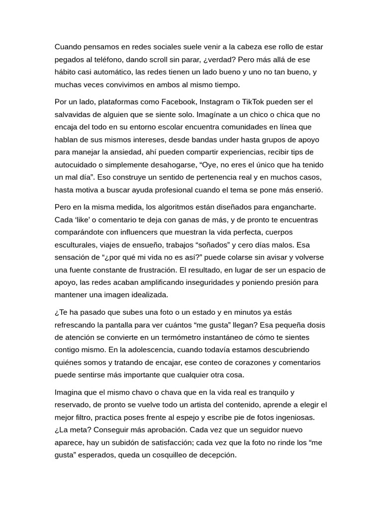 Impacto de Redes Sociales en Adolescentes | PDF | Las emociones | Acoso ...