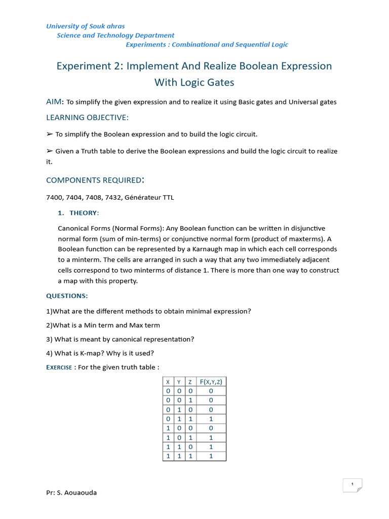 Boolean Logic Circuit Experiments | PDF | Logic Gate | Mathematics