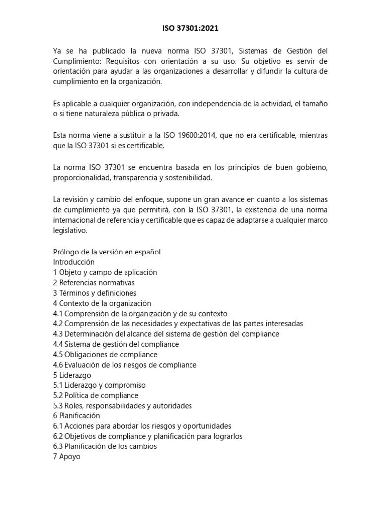 ISO 37301:2021 - Gestión del Cumplimiento | PDF | Business | Planificación