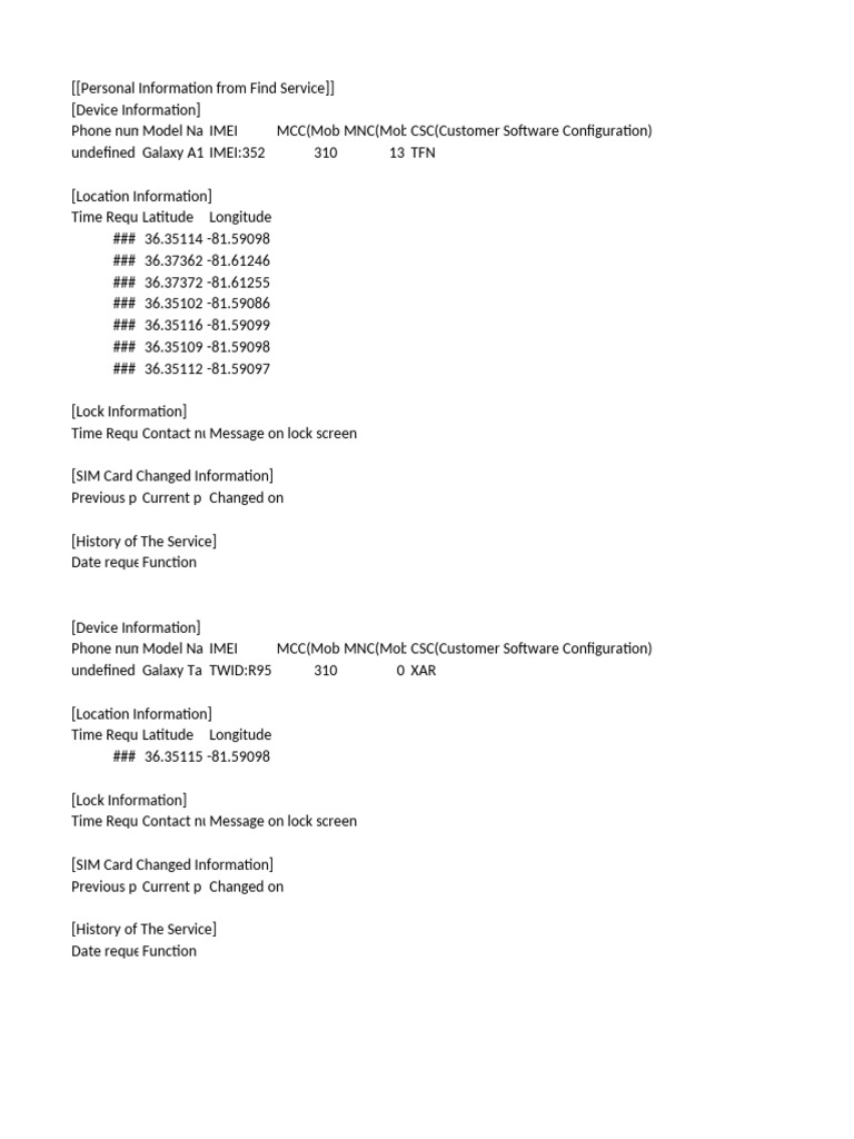 Device and Location Information Report | PDF