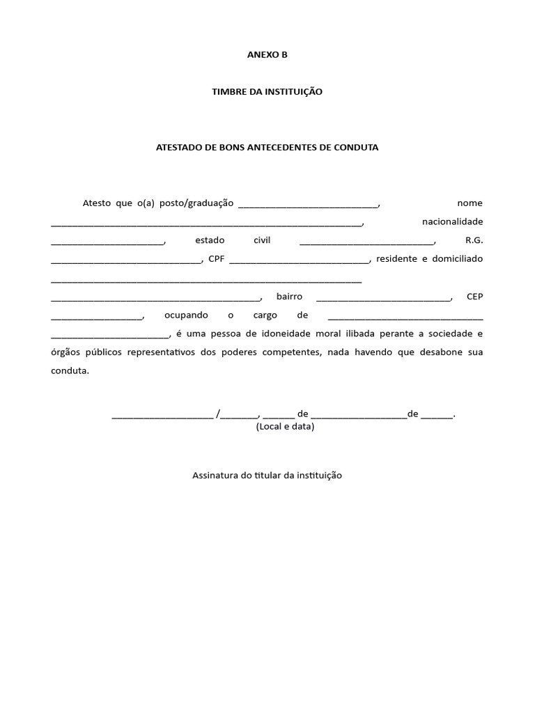 Atestado de Bons Antecedentes de Conduta | PDF
