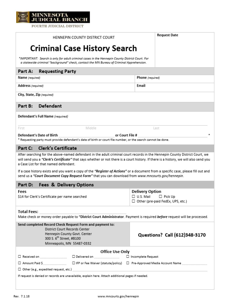 Case History Search Request Form CRIMINAL | PDF