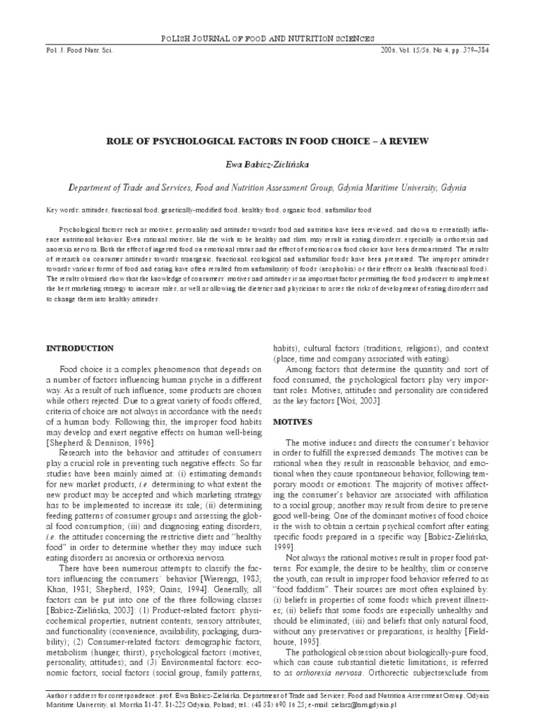 Psychological Factors in Food Choice | PDF | Attitude (Psychology) | Foods