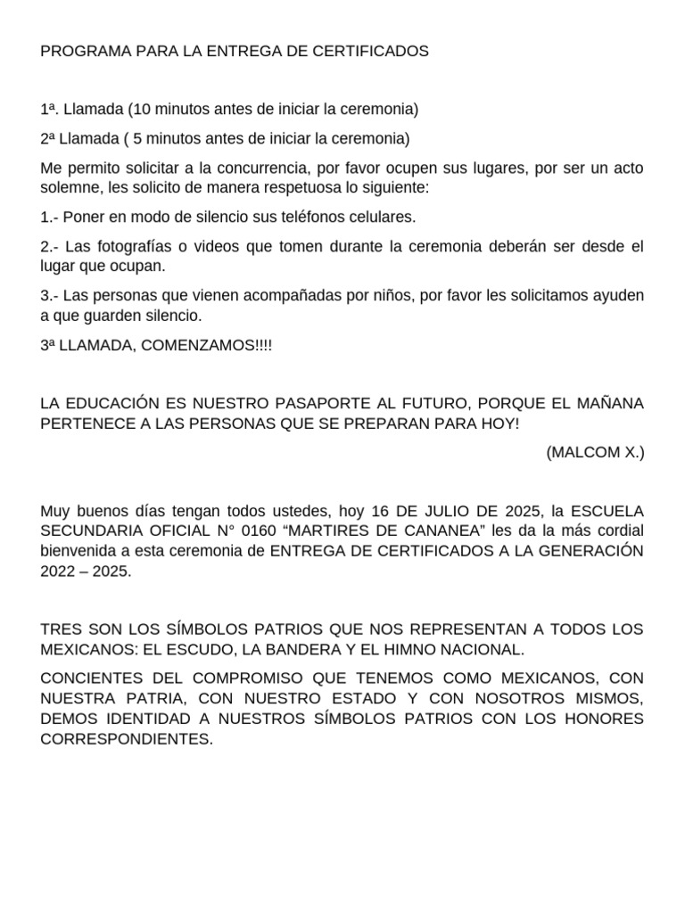 Ceremonia de Entrega de Certificados 2025 | PDF