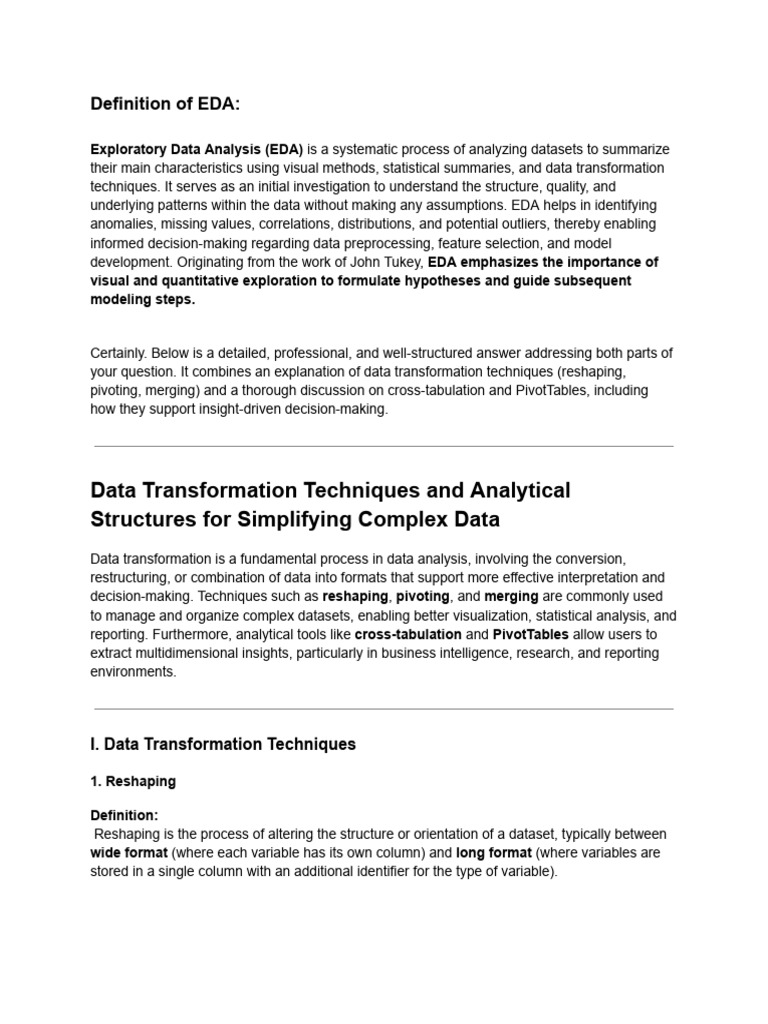 EDA and Data Transformation Techniques | PDF | Data Analysis ...