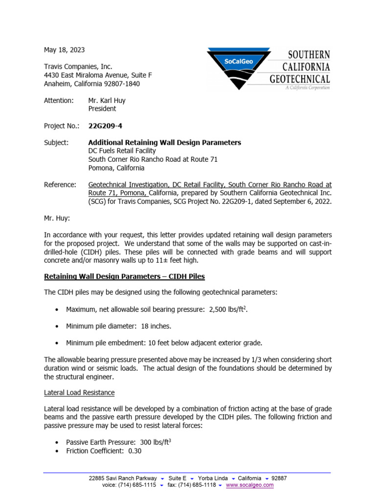 22G209-4 Addl Retaining Wall Design Recs | PDF | Concrete ...
