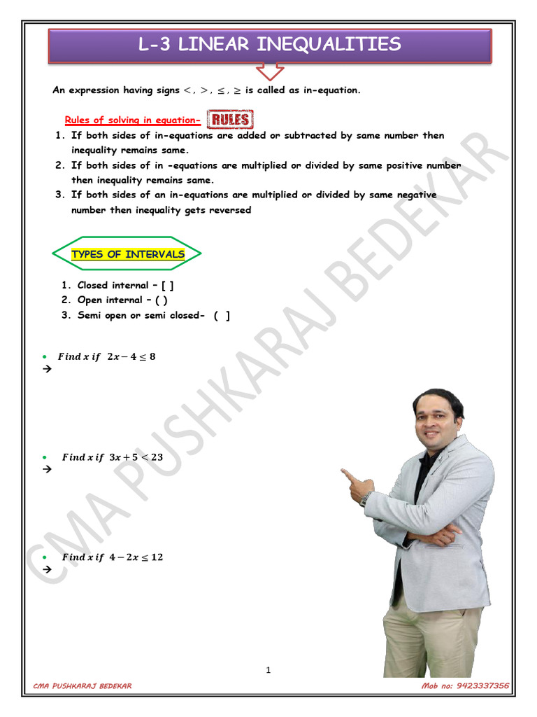 Linear Inequalities | PDF | Inequality (Mathematics) | Mathematics