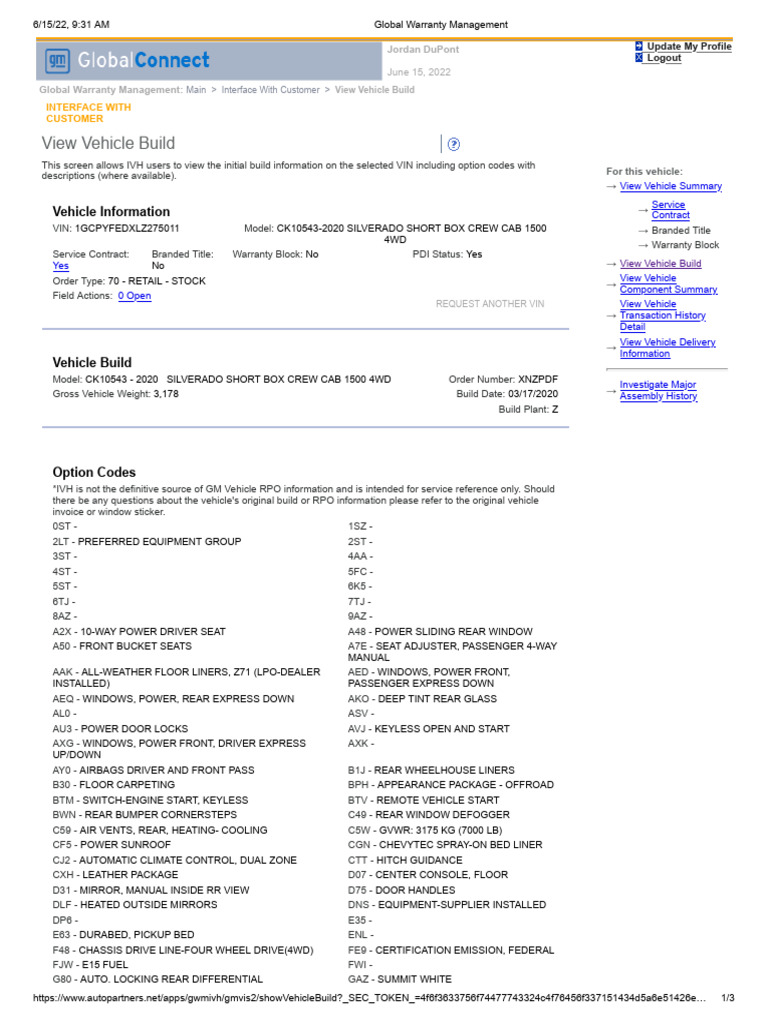 Silverado Build Sheet Details | PDF | Chevrolet Silverado | Motor Vehicle