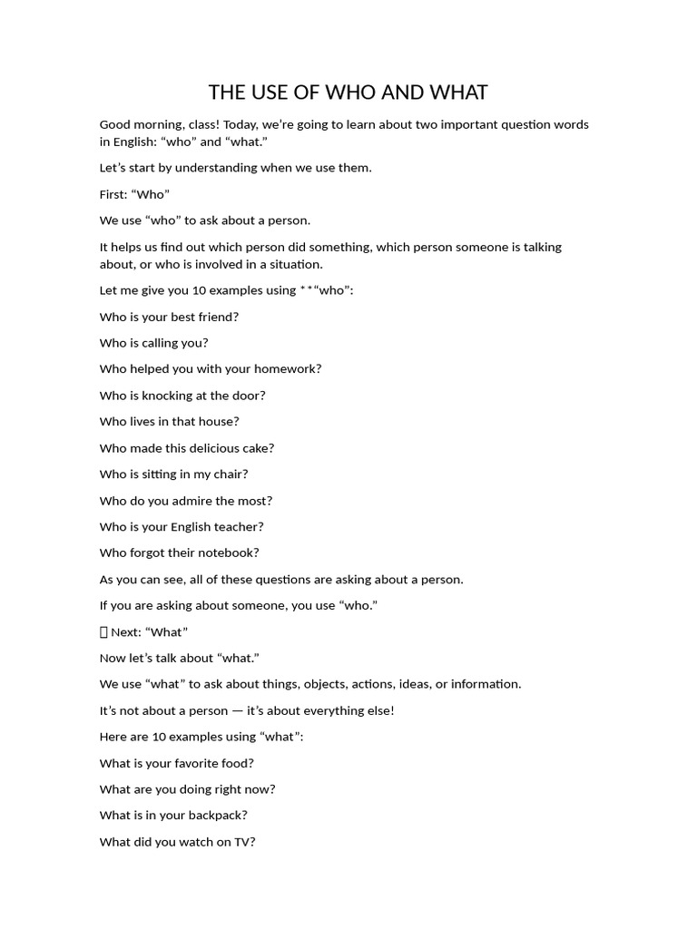 The Use of Who and What | PDF
