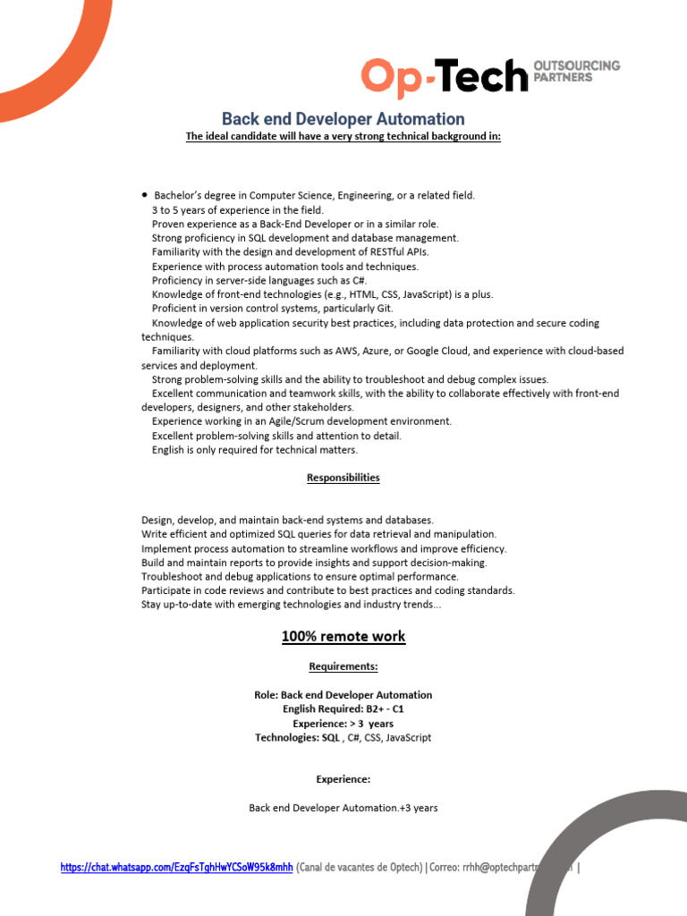 Back-End Developer Automation Job Opening | PDF | Databases | Cloud ...