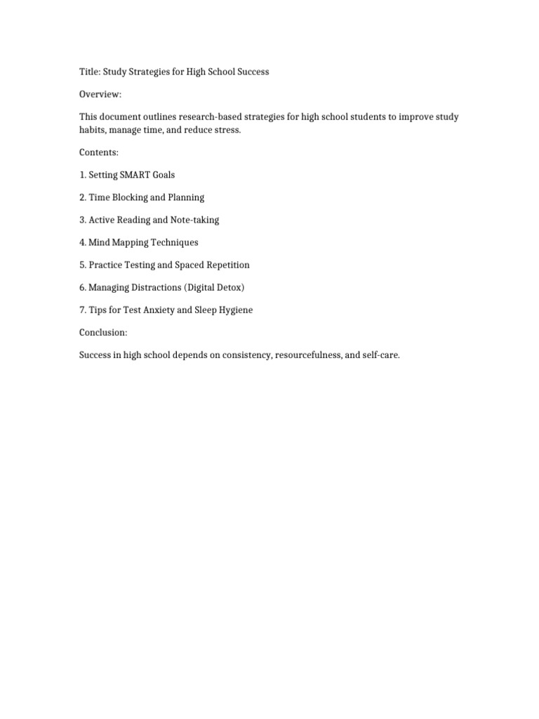 Effective Study Strategies for High School | PDF