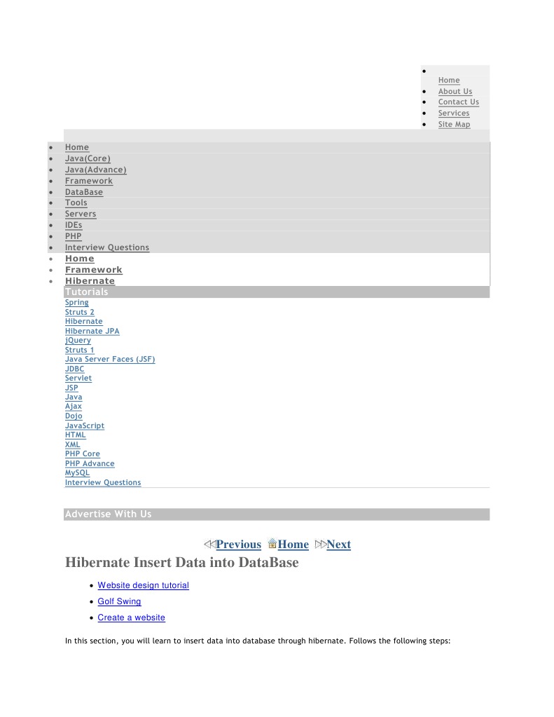 Hibernate Insert Data Into Database: Tutorials | PDF | Php | Xml