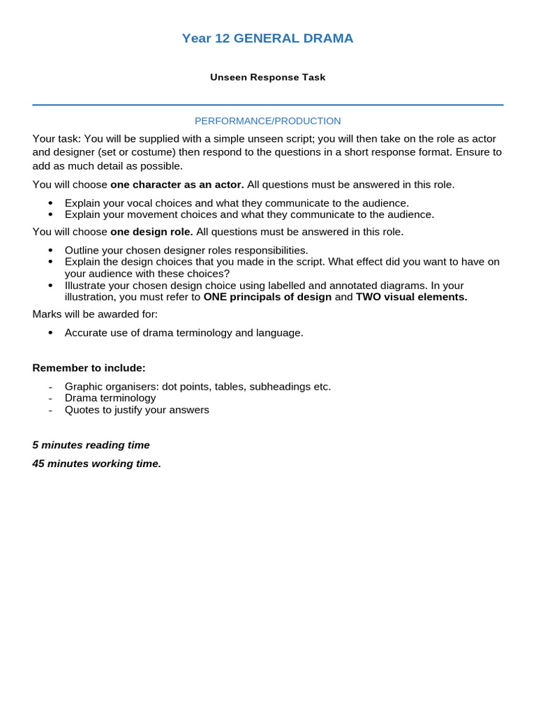 Year 12 Drama Unseen Response Guide | PDF