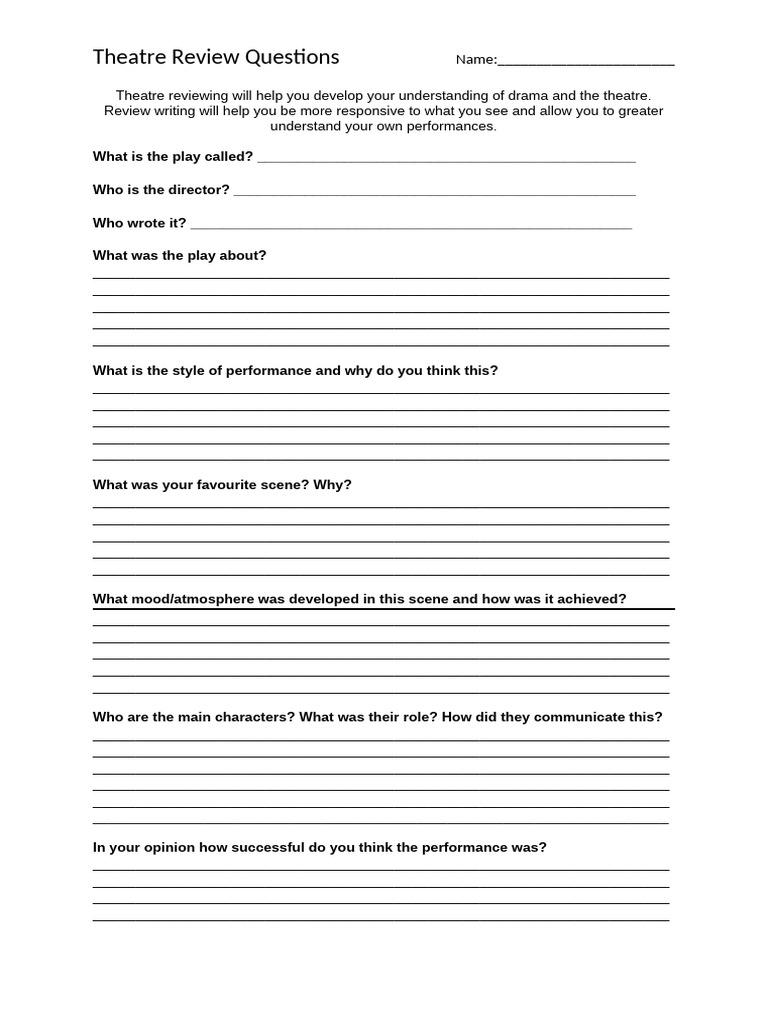 Theatre Review Questions Template | PDF