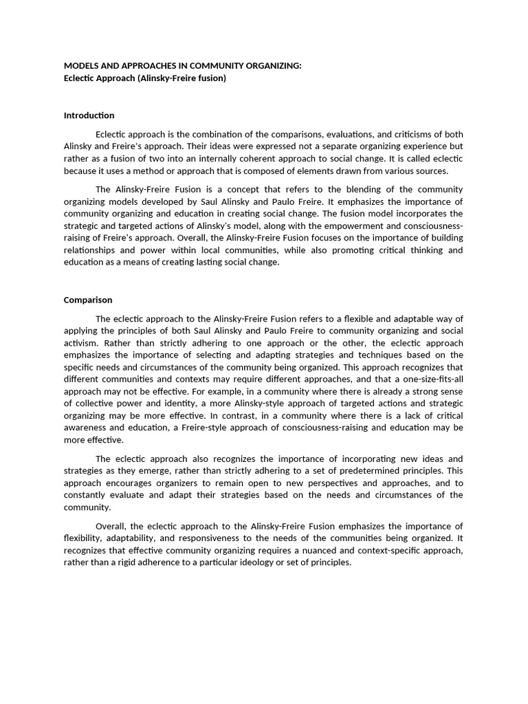 Models and Approaches in Community Organizing | PDF | Community ...