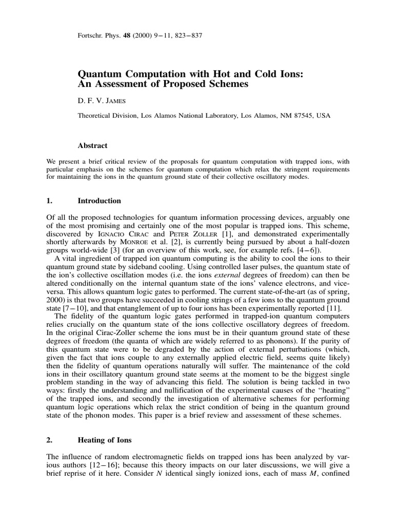 Quantum Computation With Hot and Cold Ions: An Assessment of Proposed ...
