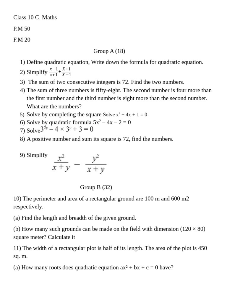 Class 10 Cmaths 1st Term | PDF