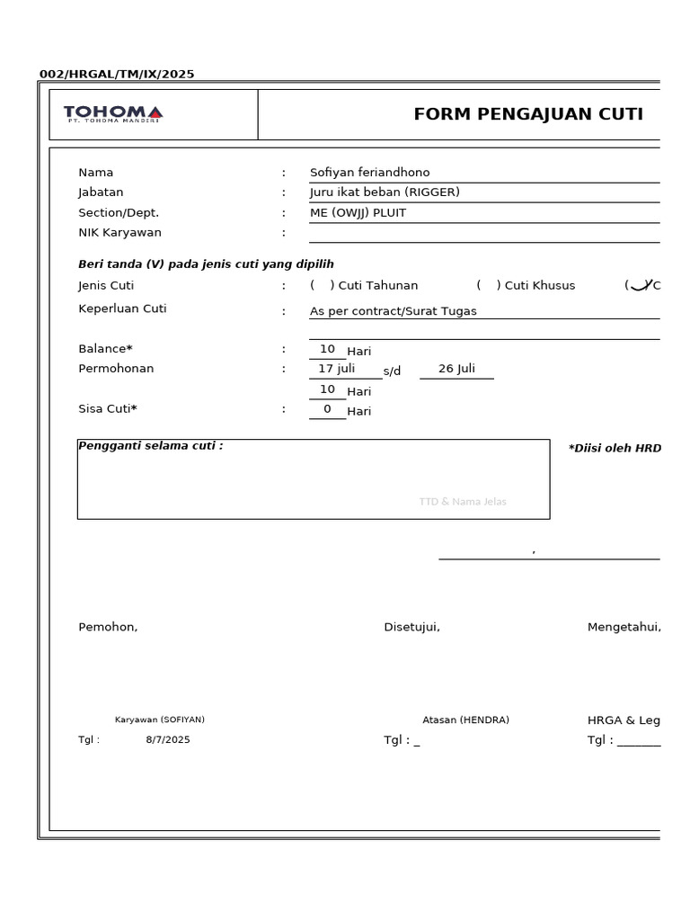 002-Form - Cuti (1) 2 | PDF