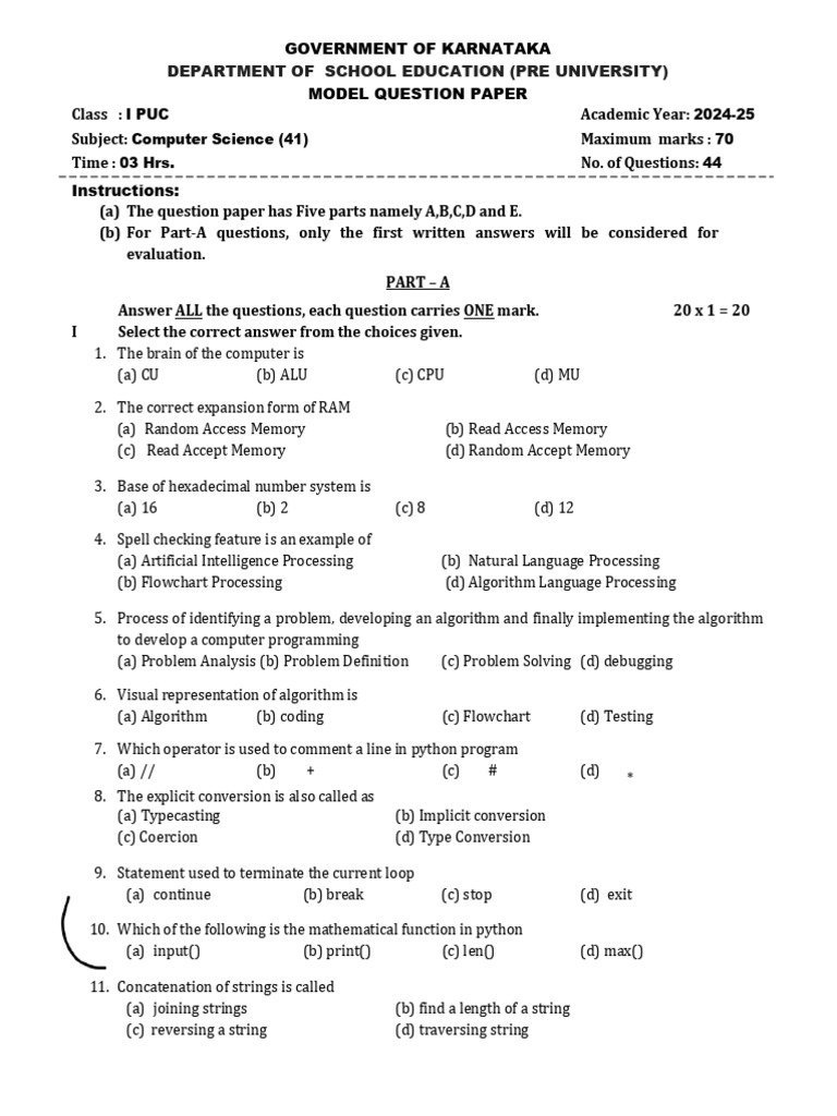 Computer Science Model Paper 2025 | PDF | Algorithms | String (Computer ...