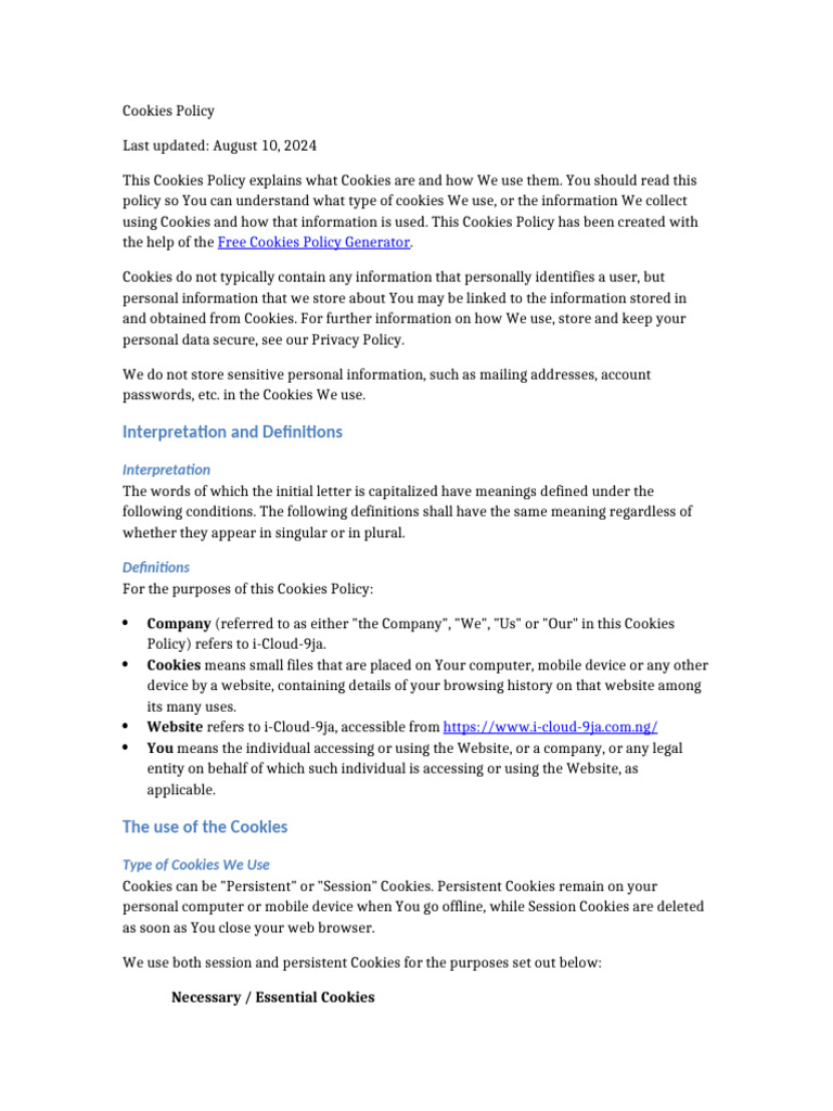 Interpretation and Definitions: Free Cookies Policy Generator | PDF ...