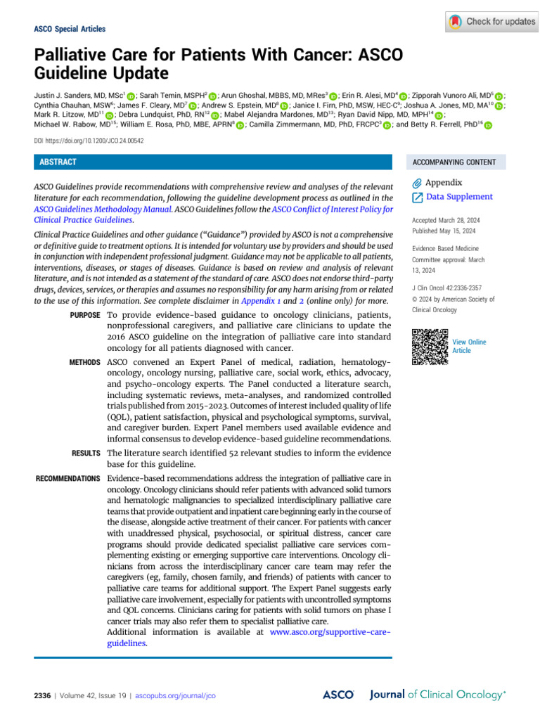 1 Palliative Care For Patients With Cancer ASCO Guideline Update | PDF ...