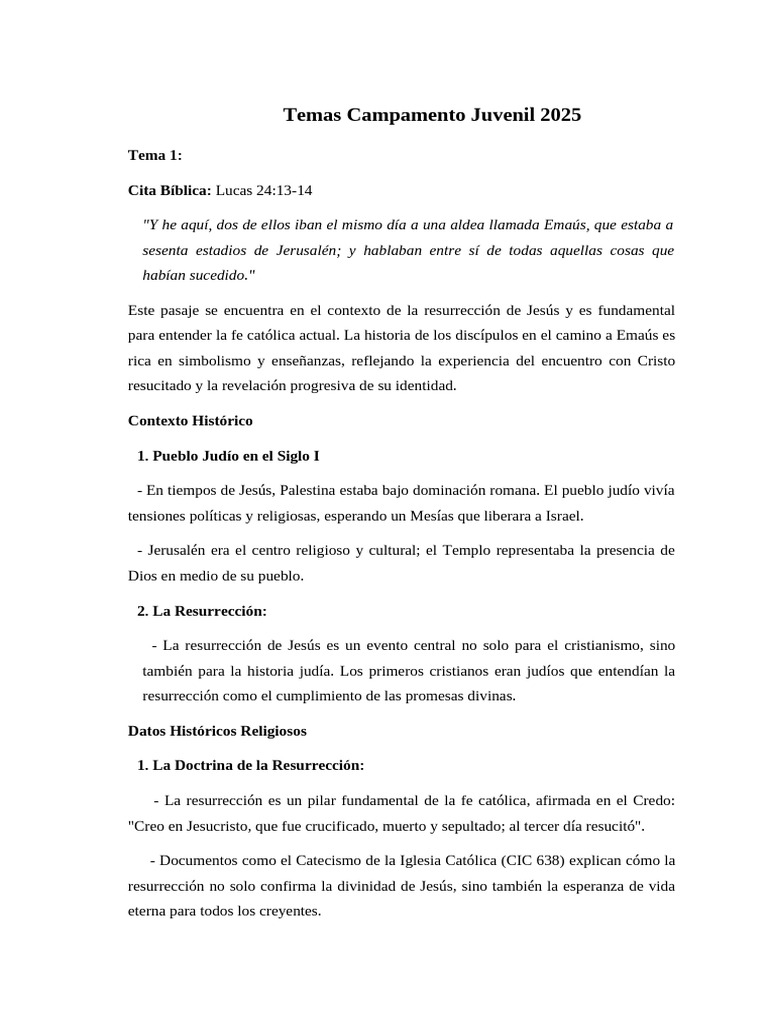 Temas del Campamento Juvenil 2025 | PDF | La resurrección de Jesús ...