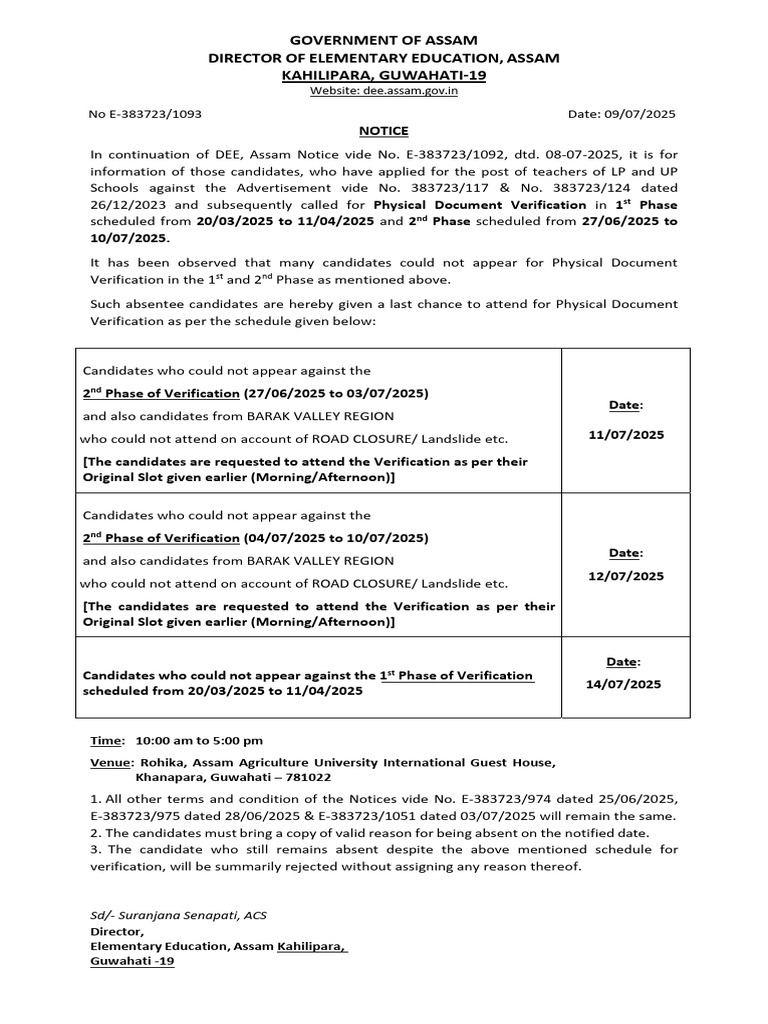 Revised Notice For Absentee PDV Notice 11-12-14 July 2025 | PDF