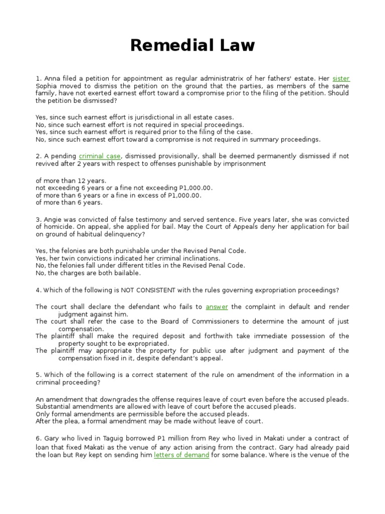Remedial Law: Key Legal Principles Explained | PDF