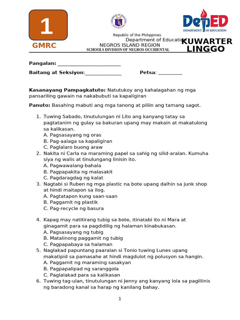 Elk GMRC Grade 3 Wk8 | PDF