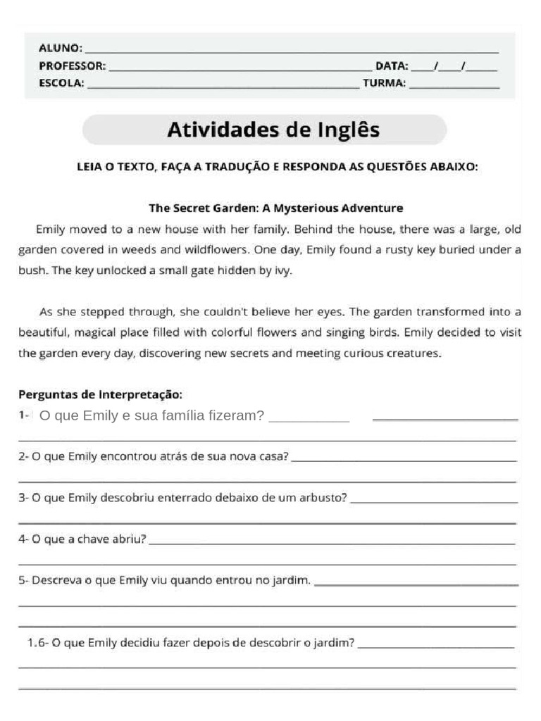 Atividade de Ingles Interpretação de Textos em Inglês | PDF