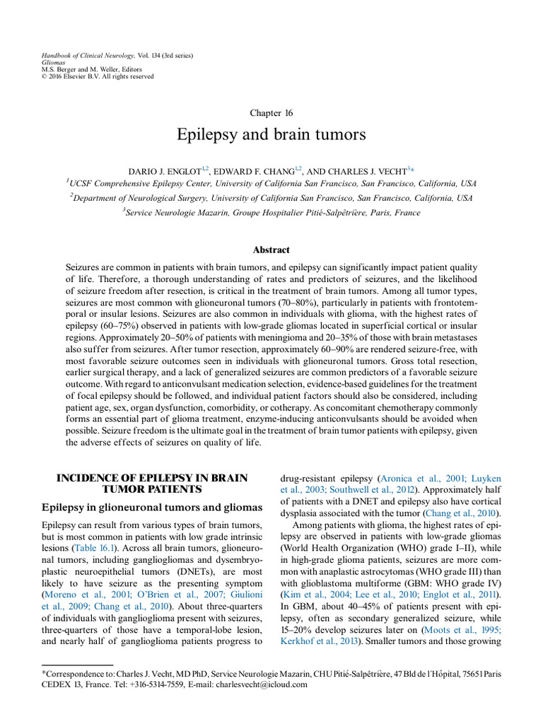 Epilepsy in Brain Tumor Patients | PDF | Glioma | Epilepsy