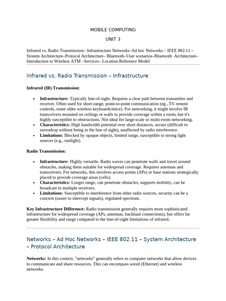 MC Unit 3 ShortNotes | PDF | Computer Network | Wireless Lan