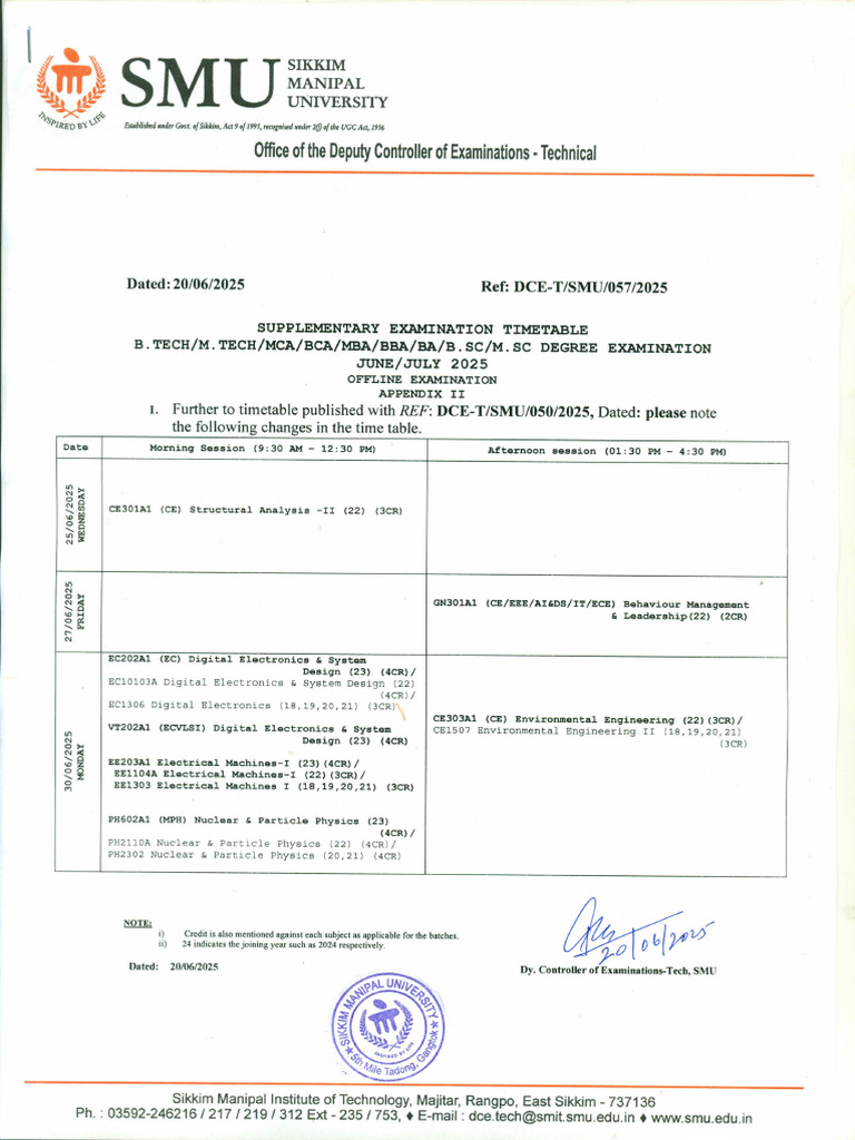 Supplementary Timetable Appendix II | PDF