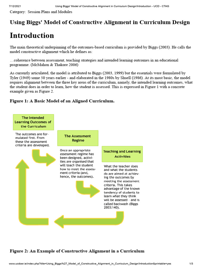 Biggs' Constructive Alignment in Curriculum | PDF | Curriculum | Learning