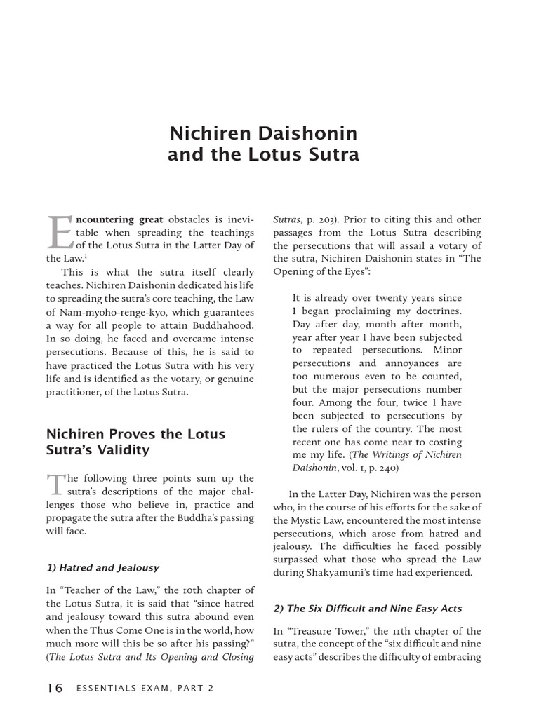 Nichiren Daishonin and The Lotus Sutra: Ncountering Great Obstacles Is ...