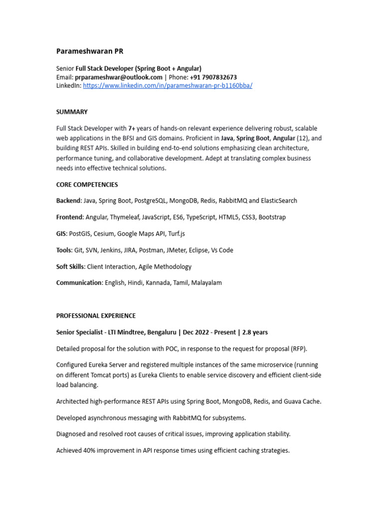 Senior Full Stack Developer Profile | PDF | Geographic Information ...