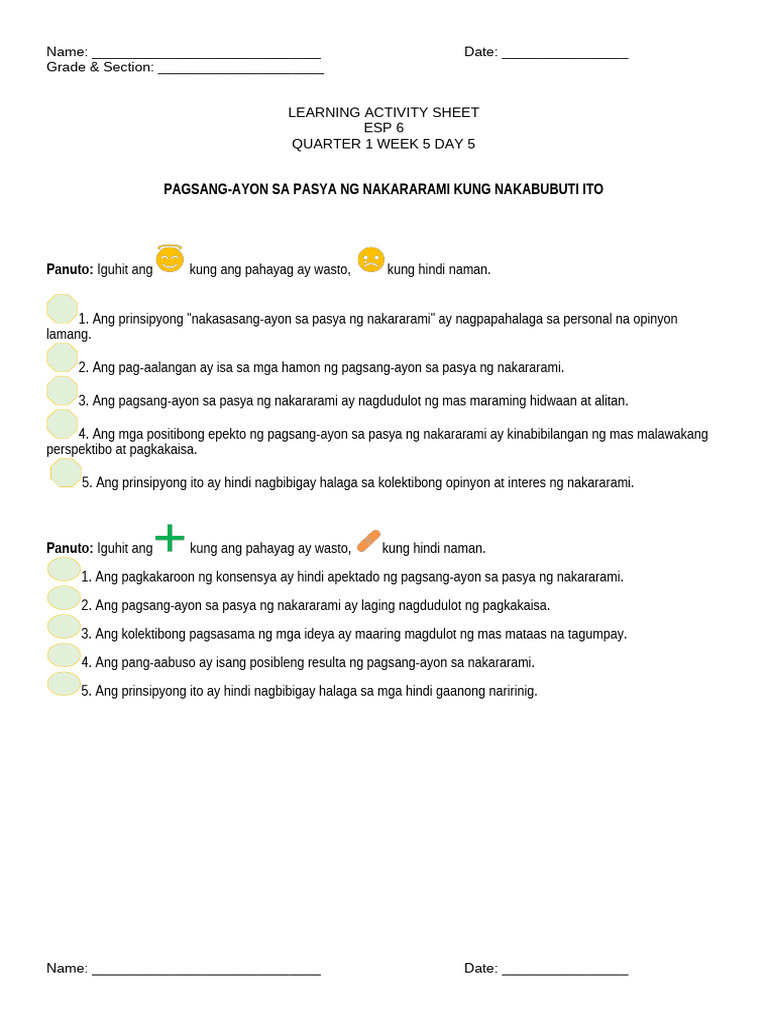 Quarter 1 Week 5 Las Day 5 | PDF | Suspension (Chemistry)