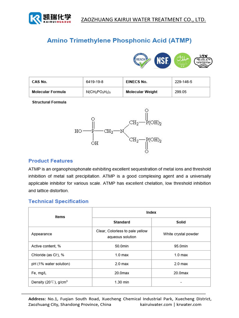 ATMP Product Description | PDF | Chelation | Water