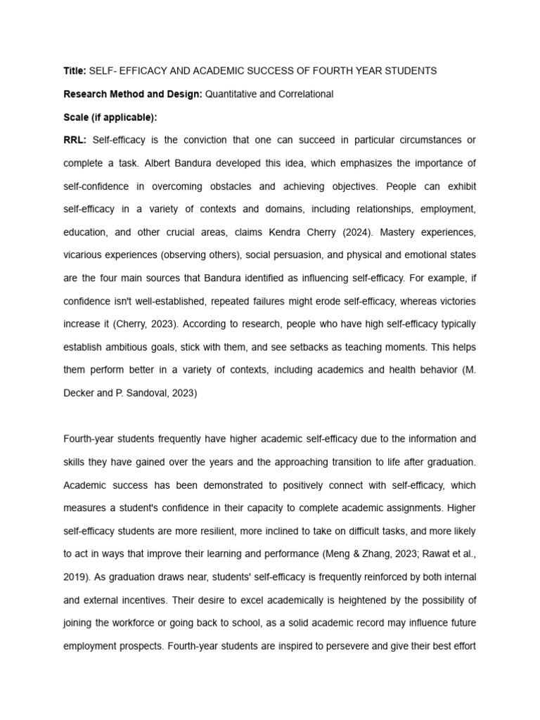 Self-Efficacy and Academic Success in Students | PDF