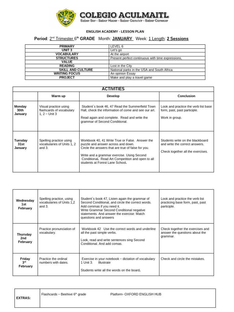 6th Grade English Lesson Plan January | PDF | Language Families ...