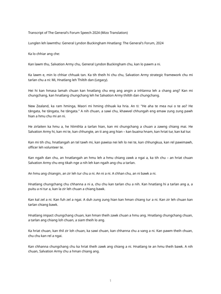 Transcript of General Speech (MIZO) | PDF