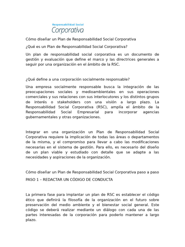 Cómo diseñar un Plan de RSC | PDF | Responsabilidad social corporativa ...