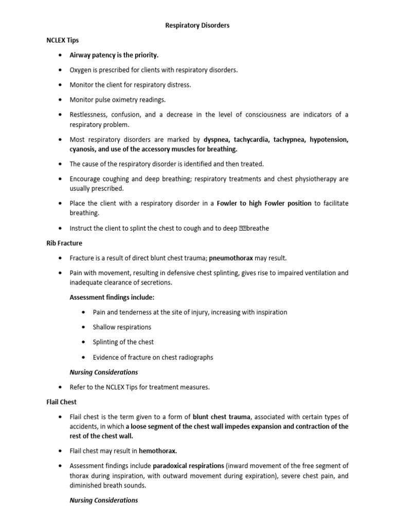 NCLEX Tips for Respiratory Disorders | PDF | Pneumonia | Chronic ...