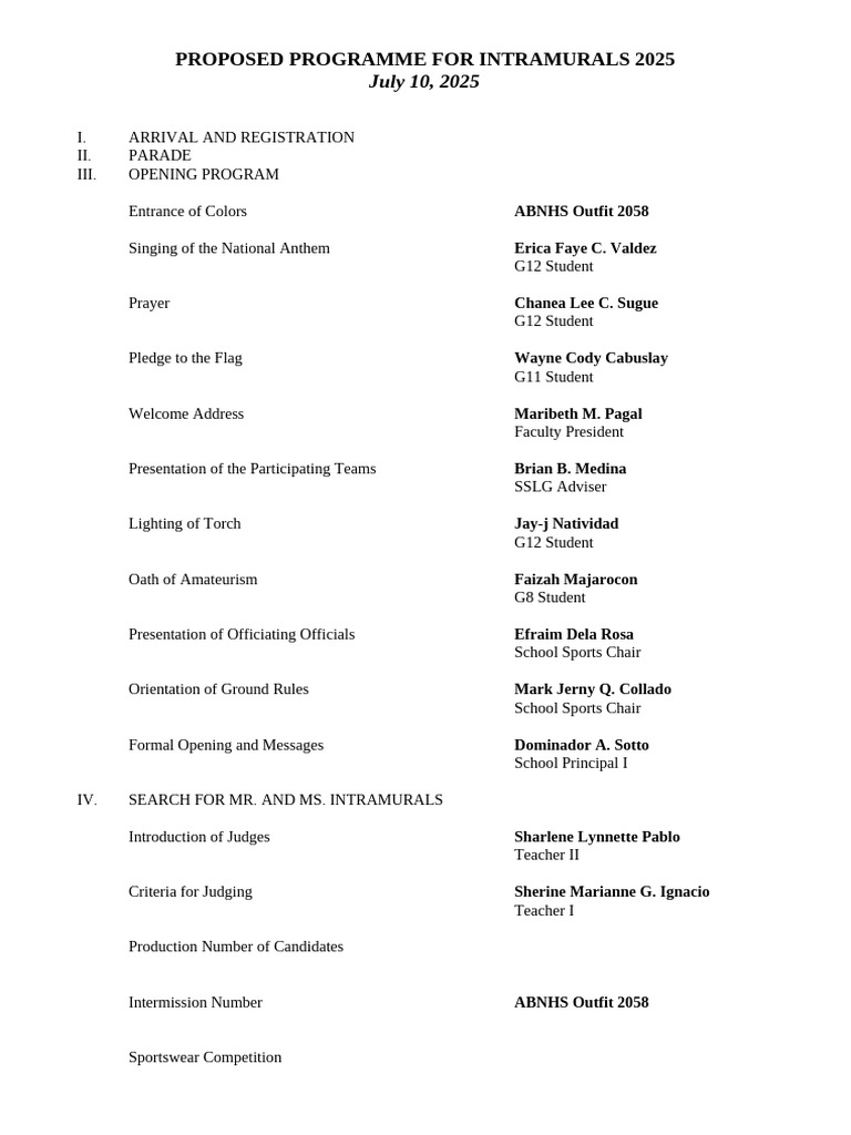 Proposed Programme For Intramurals 2024 | PDF