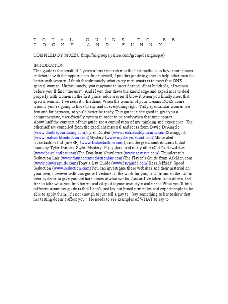 Mastering Cocky and Funny Seduction | PDF | Seduction | Behavioural ...
