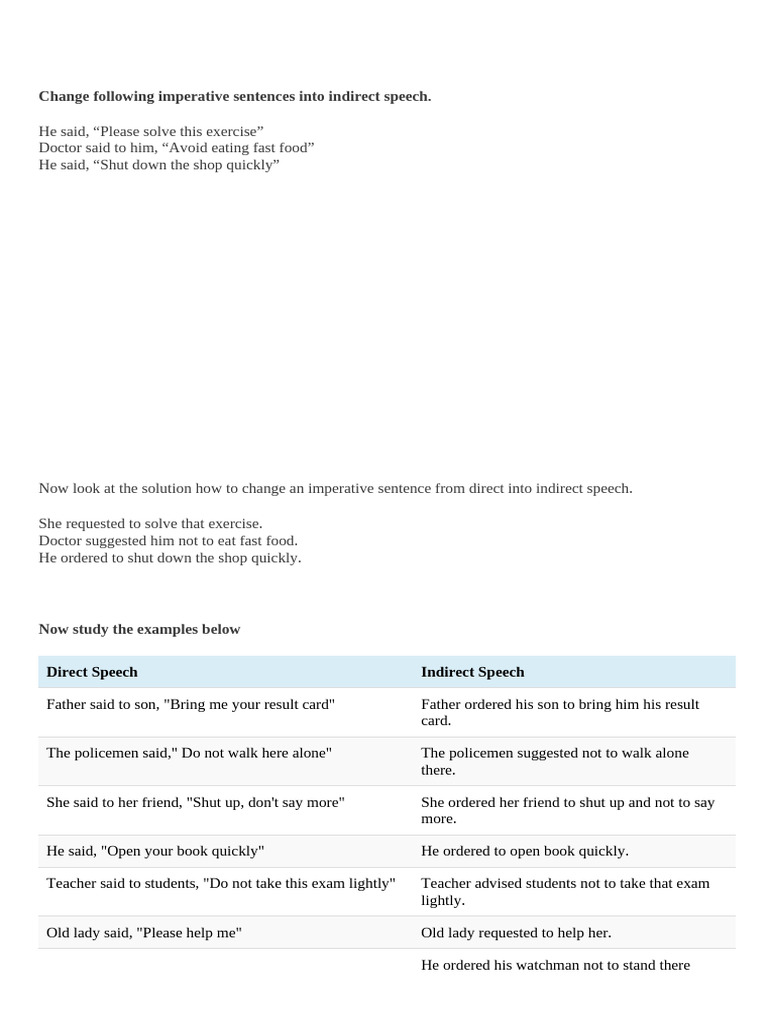 Indirect Speech: Imperative & Exclamatory | PDF | Syntax | Grammar