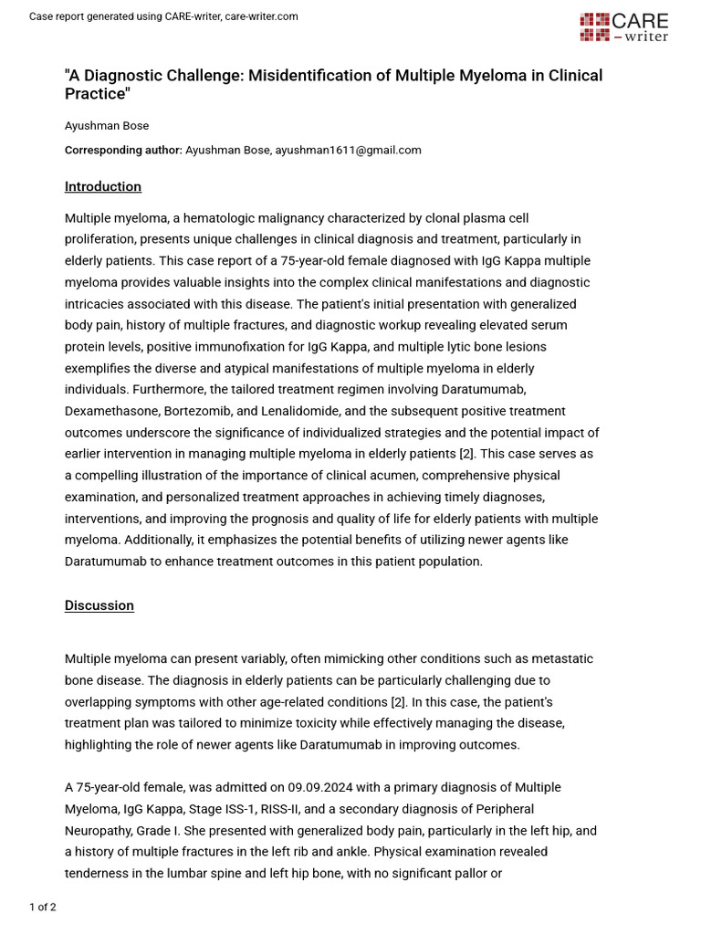 Misdiagnosis of Multiple Myeloma in Elderly | PDF | Multiple Myeloma ...