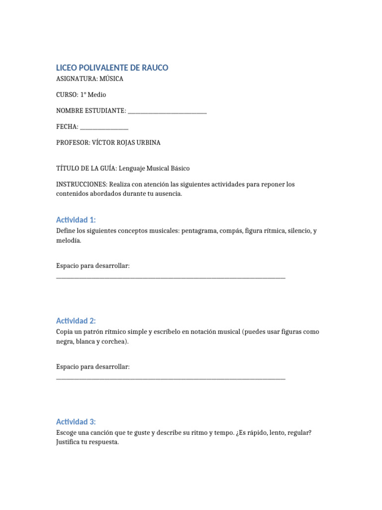 Lenguaje Musical Básico en 1° Medio | PDF