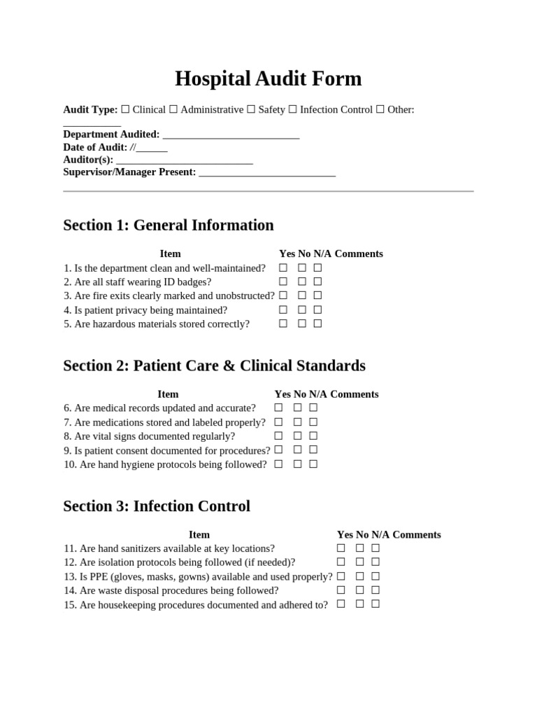 Hospital Audit Checklist Form | PDF | Audit | Health Care